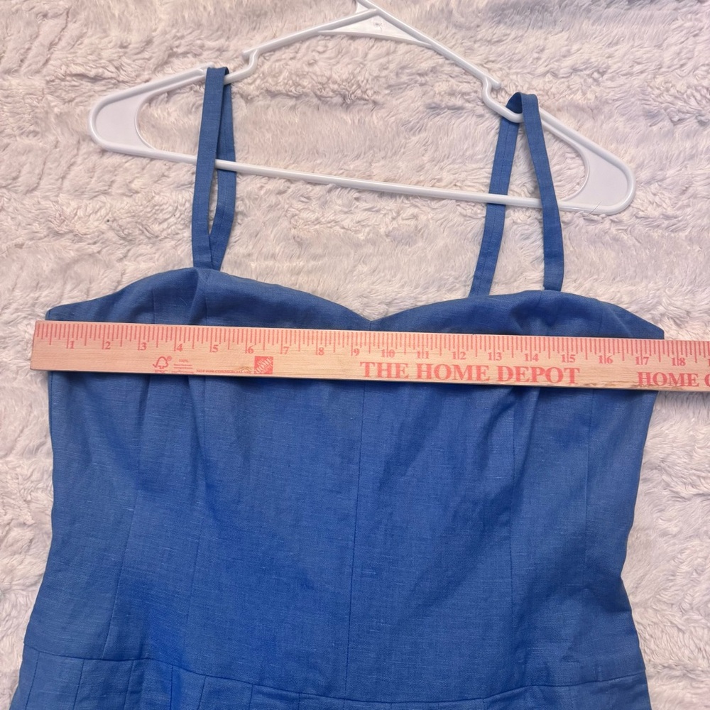 Boden Blue & White Pleated Midi Dress Size 14P | Cotton Linen Blend sleeves - Picture 5 of 7